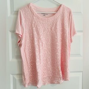 Croft & Barrow Short Sleeve Lacy Top Pink Size XXL